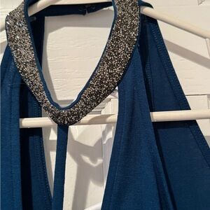 Express Blue Halter Top with Silver Embellishments